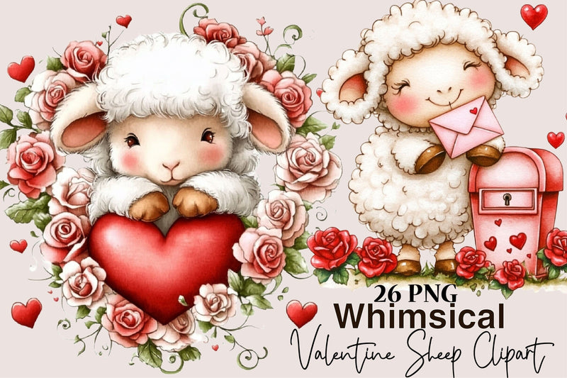 Whimsical Valentine Sheep Clipart - So Fontsy