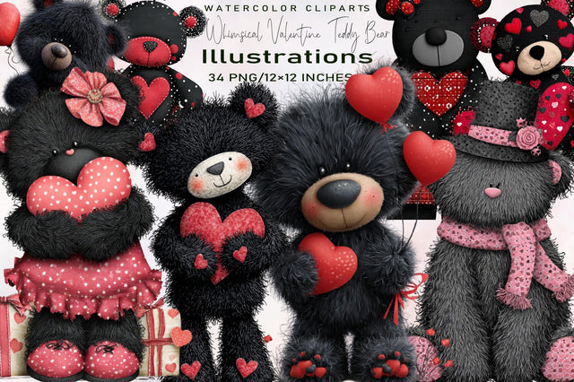 Whimsical Valentine Teddy Bear Clipart Sublimation SVGArt 