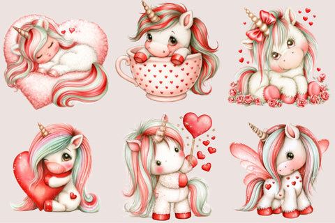 Whimsical Valentine Unicorn Clipart Sublimation SVGArt 