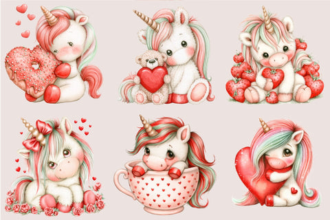 Whimsical Valentine Unicorn Clipart Sublimation SVGArt 