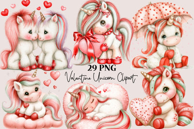 Whimsical Valentine Unicorn Clipart Sublimation SVGArt 