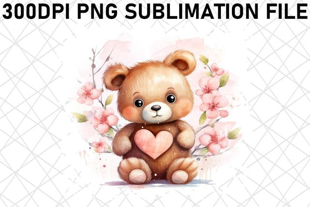 Whimsical Valentine's Bear Sublimation - Heart & Flower Theme Sublimation afrosvg 