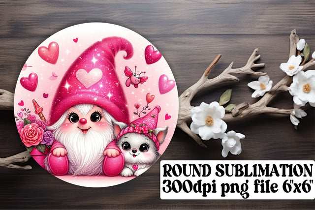 Whimsical Valentines Gnome Art: Circle, Keychain, Coaster - Sublimation Sublimation afrosvg 