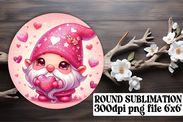 Whimsical Valentines Gnome Art: Circle, Keychain, Coaster - Sublimation Sublimation afrosvg 