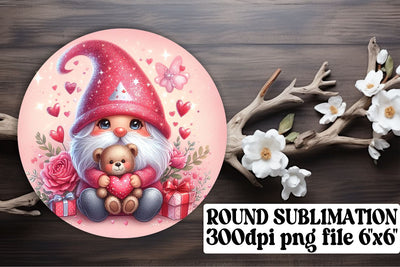 Whimsical Valentines Gnome Art: Circle, Keychain, Coaster Sublimation Sublimation afrosvg 