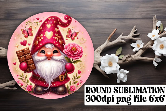 Whimsical Valentines Gnome Art: Sublimation Circle, Keychain, Coaster Kit Sublimation afrosvg 