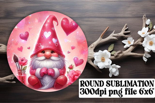 Whimsical Valentines Gnome Sublimation: Ornaments, Keychain, Coaster Set Sublimation afrosvg 