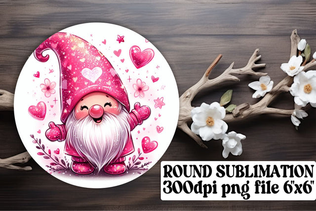 Whimsical Valentines Gnome Sublimation: Ornaments, Keychain, Coaster Set Sublimation afrosvg 