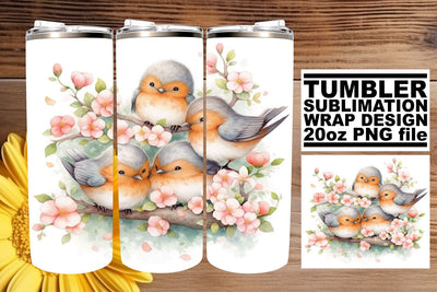 Whimsical Watercolor Birdies Wrap Sublimation afrosvg 
