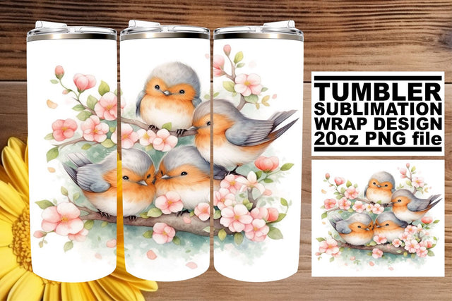 Whimsical Watercolor Birdies Wrap Sublimation afrosvg 