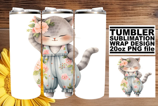 Whimsical Watercolor Feline Design Tumbler Wrap Sublimation Collection Sublimation afrosvg 