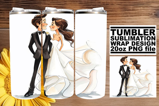 Whimsical Watercolor Wedding Tumbler Wrap: Blissful 20oz Love Sublimation afrosvg 