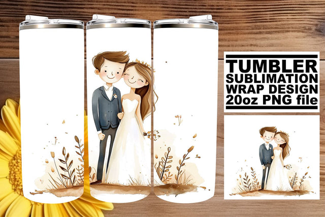 Whimsical Watercolor Wedding Tumbler Wrap: Love Embrace 20oz Sublimation afrosvg 