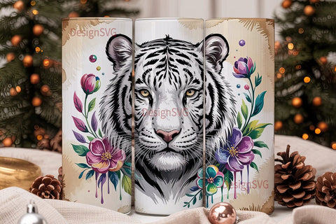 Whimsical White Tiger 20oz Tumbler Wrap Sublimation DesignSVG 