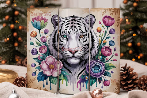 Whimsical White Tiger 20oz Tumbler Wrap Sublimation DesignSVG 