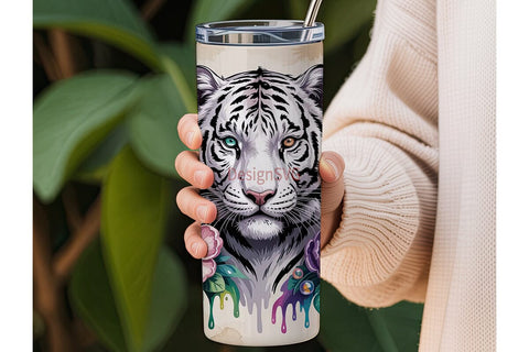Whimsical White Tiger 20oz Tumbler Wrap Sublimation DesignSVG 