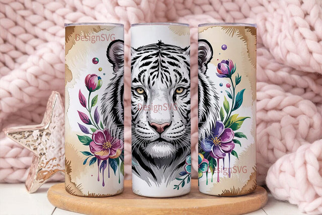 Whimsical White Tiger 20oz Tumbler Wrap Sublimation DesignSVG 