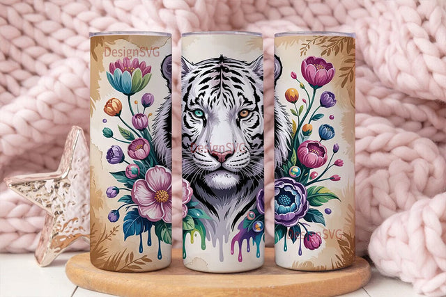 Whimsical White Tiger 20oz Tumbler Wrap Sublimation DesignSVG 