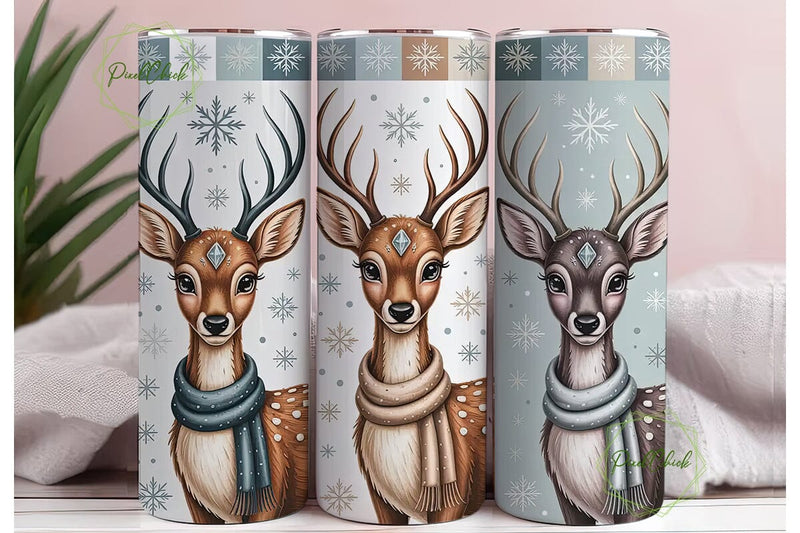 Whimsical Winter Deer 20oz Tumbler Wrap Sublimation PixelChick 