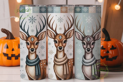 Whimsical Winter Deer 20oz Tumbler Wrap Sublimation PixelChick 