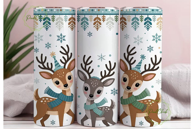 Whimsical Winter Deer 20oz Tumbler Wrap Sublimation PixelChick 
