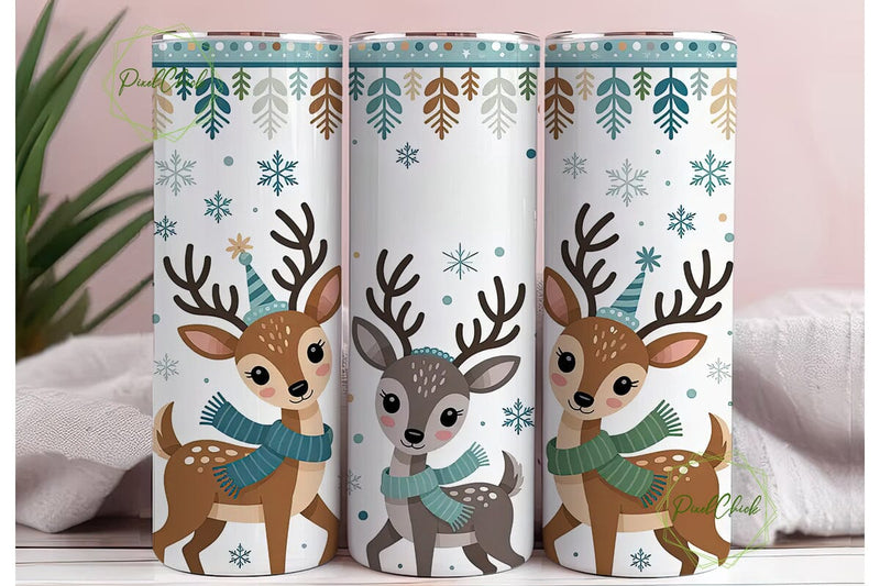 Whimsical Winter Deer 20oz Tumbler Wrap Sublimation PixelChick 