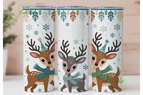 Whimsical Winter Deer 20oz Tumbler Wrap Sublimation PixelChick 