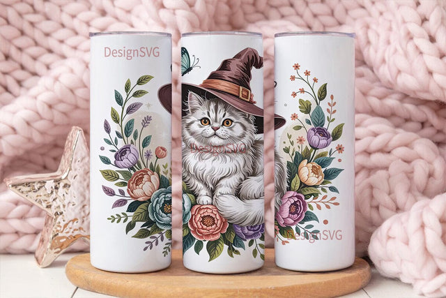 Whimsical Witchy Cat 20oz Tumbler Wrap Sublimation DesignSVG 