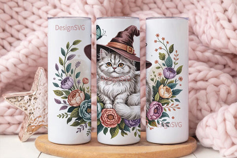 Whimsical Witchy Cat 20oz Tumbler Wrap Sublimation DesignSVG 