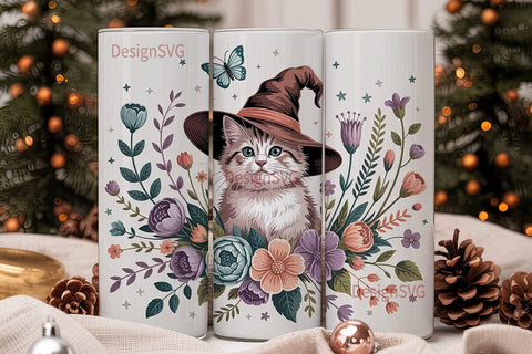 Whimsical Witchy Cat 20oz Tumbler Wrap Sublimation DesignSVG 