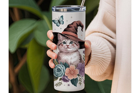Whimsical Witchy Cat 20oz Tumbler Wrap Sublimation DesignSVG 