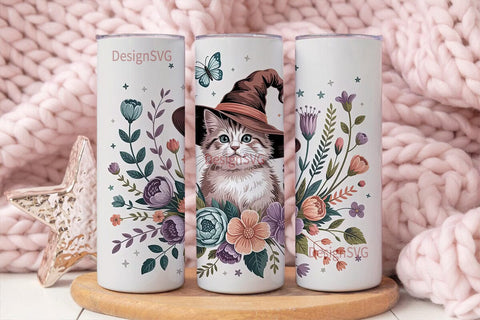 Whimsical Witchy Cat 20oz Tumbler Wrap Sublimation DesignSVG 