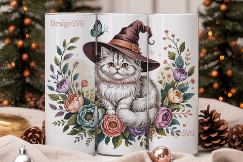 Whimsical Witchy Cat 20oz Tumbler Wrap Sublimation DesignSVG 