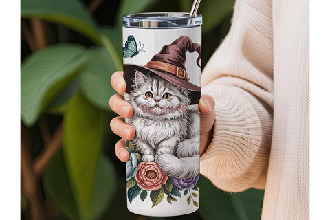 Whimsical Witchy Cat 20oz Tumbler Wrap Sublimation DesignSVG 