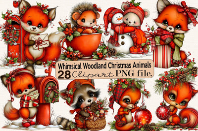 Whimsical Woodland Christmas Animals Clipart Bundle. Sublimation SVGArt 