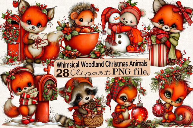 Whimsical Woodland Christmas Animals Clipart Bundle. Sublimation SVGArt 