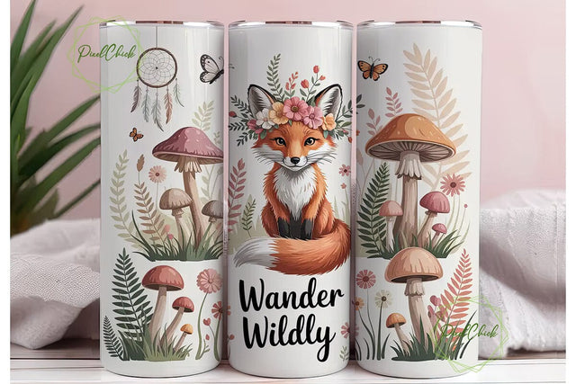 Whimsical Woodland Fox 20oz Tumbler Wrap Sublimation PixelChick 
