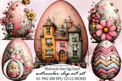 Whimsicale Aster Egg Clipart Bundle. Sublimation SVGArt 