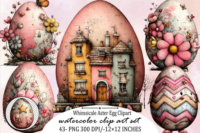 Whimsicale Aster Egg Clipart Bundle. Sublimation SVGArt 