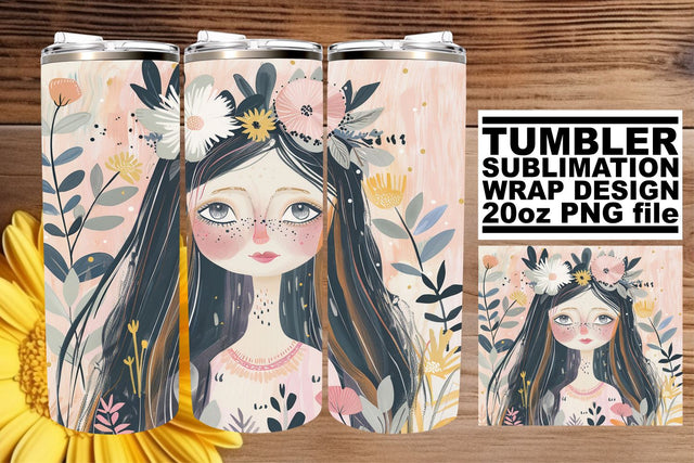 Whimsy Watercolor Lady Tumbler Wrap - Sublimation 20oz Sublimation afrosvg 