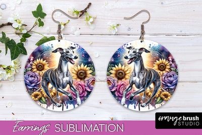 Whippet Earrings - Dog Mom Floral Round Earring Sublimation Sublimation OrangeBrushStudio 