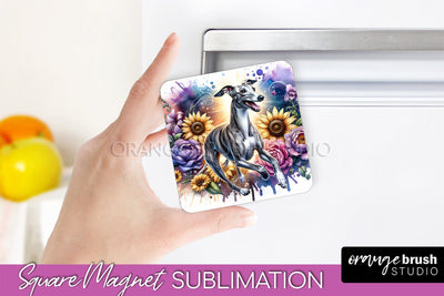 Whippet Magnet Sublimation - Dog Mom Floral Magnet PNG Design Sublimation OrangeBrushStudio 
