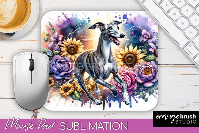 Whippet Mouse Pad Design - Dog Mom Floral Mousepad Sublimation Sublimation OrangeBrushStudio 