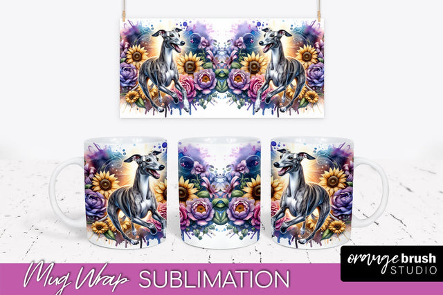 Whippet Mug Wrap - Dog Mom Floral Coffee Mug PNG Sublimation Sublimation OrangeBrushStudio 