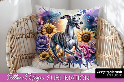 Whippet Pillow Cover - Dog Mom Floral Pillow Sublimation Sublimation OrangeBrushStudio 