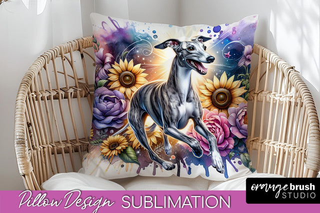 Whippet Pillow Cover - Dog Mom Floral Pillow Sublimation Sublimation OrangeBrushStudio 