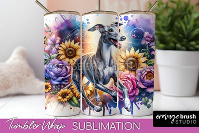 Whippet Tumbler Wrap - Dog Mom Floral Tumbler Sublimation Sublimation OrangeBrushStudio 
