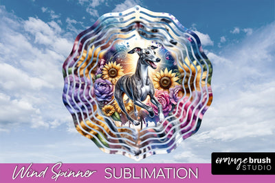 Whippet Wind Spinner, Dog Mom Floral Wind Spinner Sublimation Sublimation OrangeBrushStudio 
