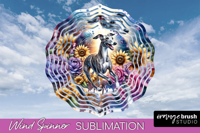 Whippet Wind Spinner, Dog Mom Floral Wind Spinner Sublimation Sublimation OrangeBrushStudio 