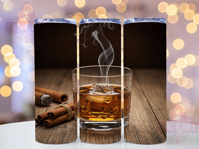 Whiskey Cigar Glass 20oz Bourbon Tumbler, Whiskey Glass Tumbler Wrap, Cigar Smoker Tumbler, 20oz Tumbler Design, Sublimation Tumbler Wrap, Bourbon Lover Tumbler, Elegant Whiskey Tumbler Sublimation SvggirlplusArt 